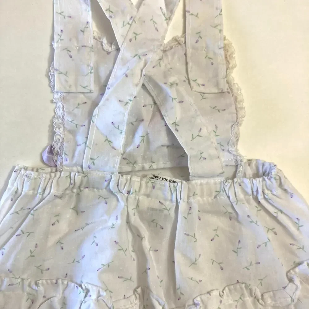 Vintage 80’s 90’s White Floral Butterfly Pastel Ruffle Bubble Overall Romper